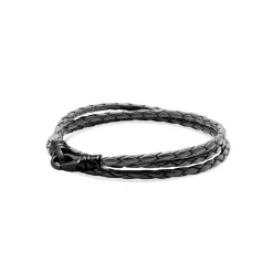 Men's Grey Metallic Wrap Around Leather Bracelet
