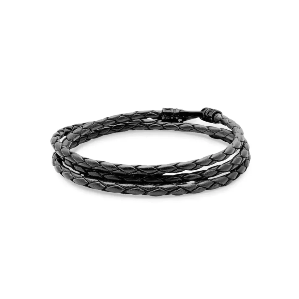 Men's Grey Metallic Wrap Around Leather Bracelet