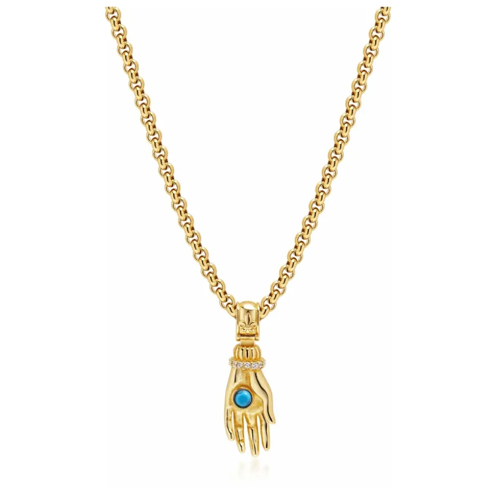 Men's Hand Pendant with a Small Turquoise Gemstone in Gold