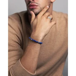 Men's Hexagon Beaded Bracelet with Blue Lapis and Silver