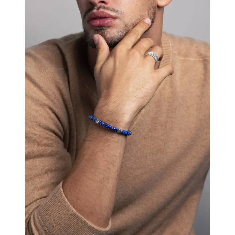 Men's Hexagon Beaded Bracelet with Blue Lapis and Silver