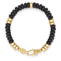 Men's Hexagon Beaded Bracelet with Black Onyx and Gold