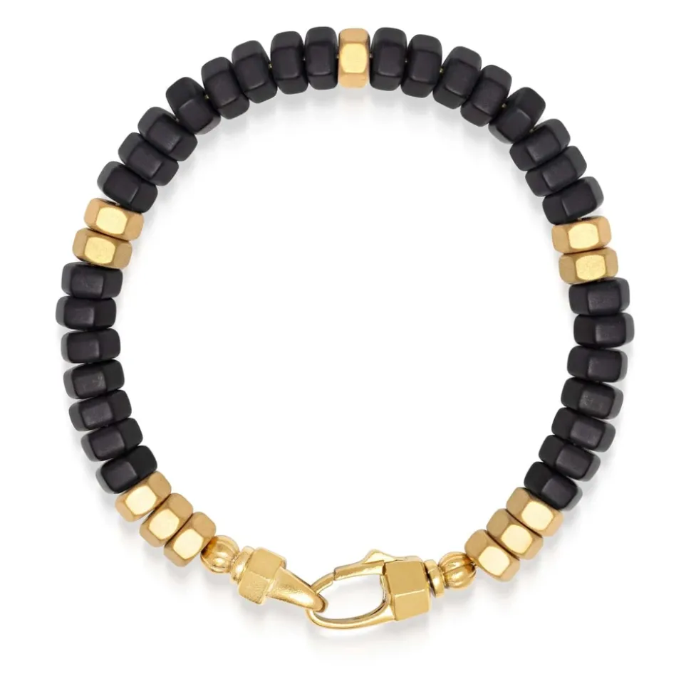 Men's Hexagon Beaded Bracelet with Black Onyx and Gold
