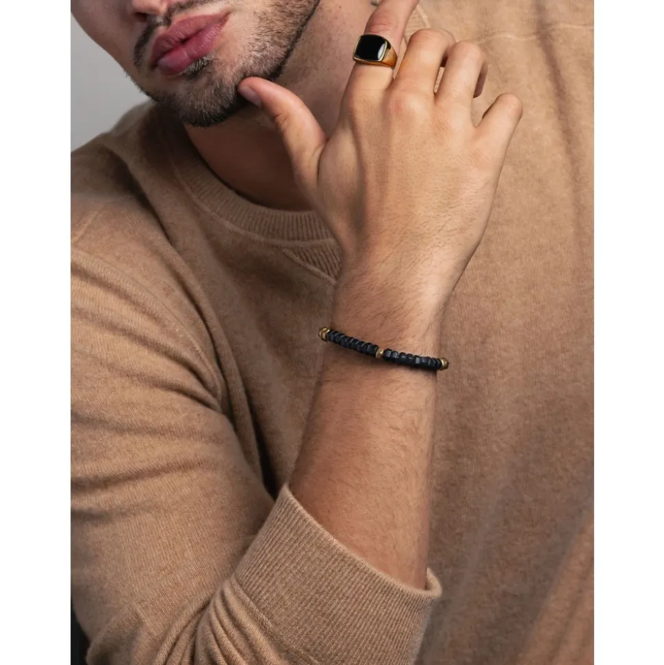 Men's Hexagon Beaded Bracelet with Black Onyx and Gold