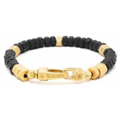 Men's Hexagon Beaded Bracelet with Black Onyx and Gold
