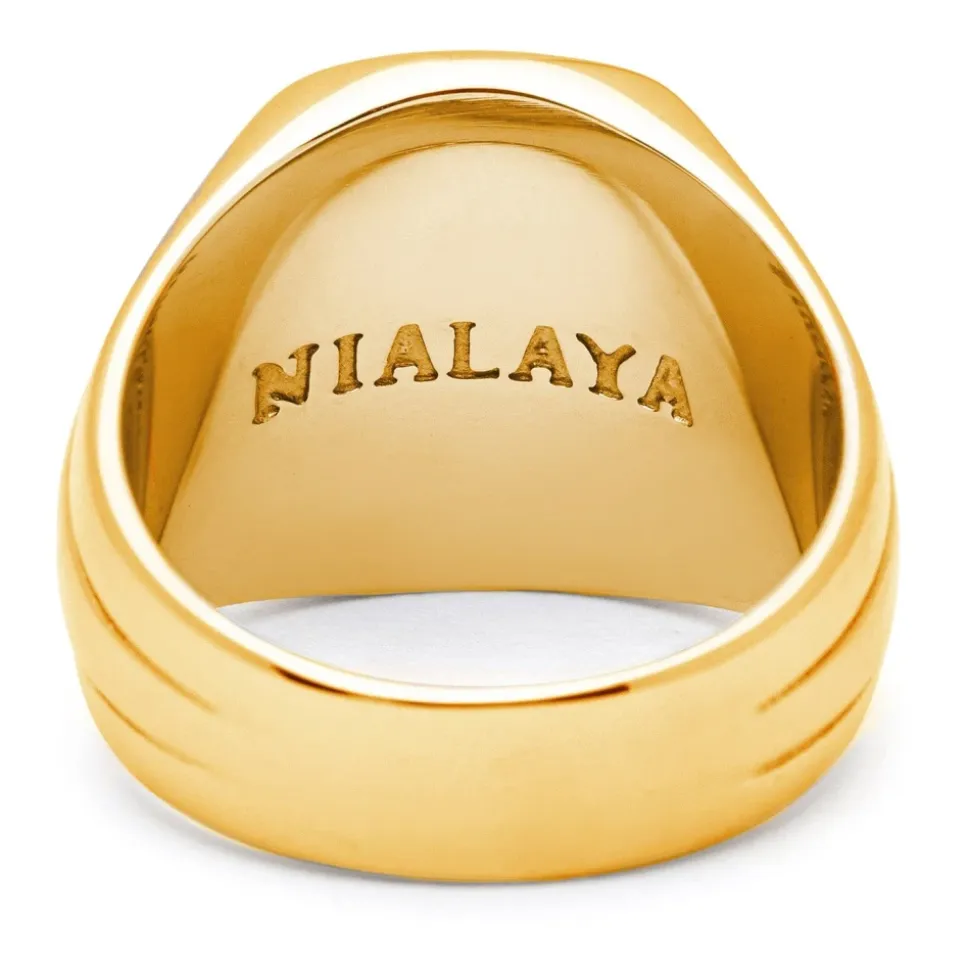 Men's Oblong Gold Plated Signet Ring with Green Jade
