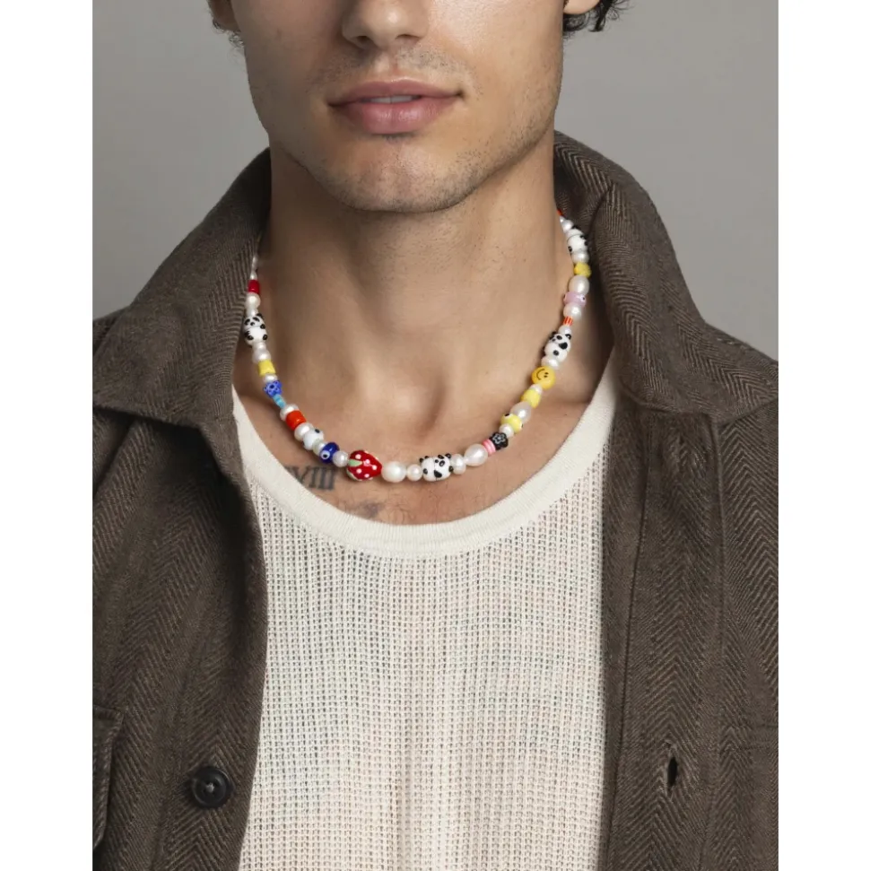 Men's Panda Pearl Necklace with Assorted Beads