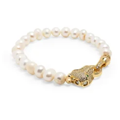 Men's Pearl Bracelet with Gold Panther