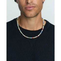 Men's Pearl Necklace with Hand-Painted Glass Beads