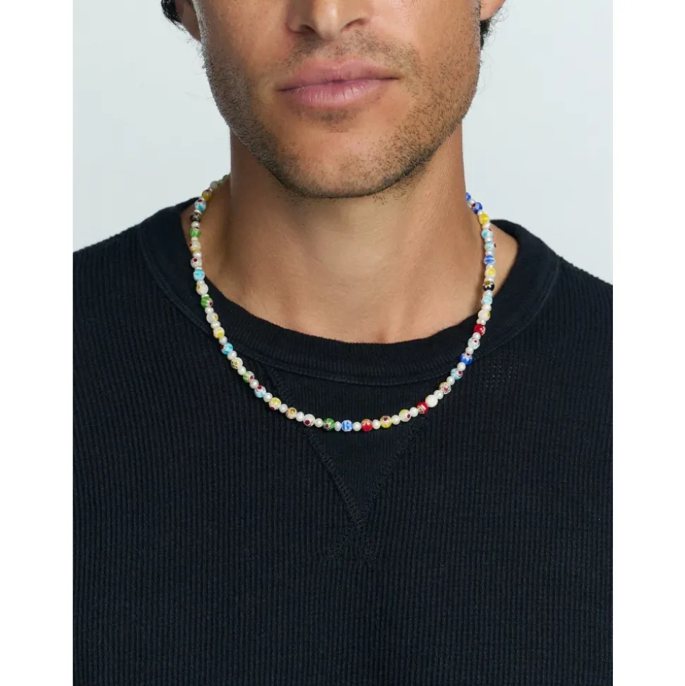 Men's Pearl Necklace with Hand-Painted Glass Beads