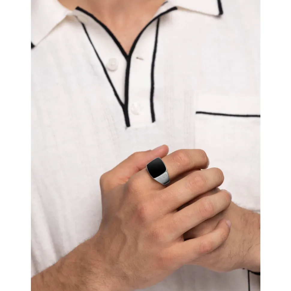 Men's Silver Signet Ring with Onyx