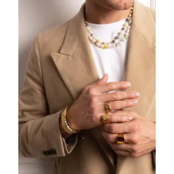 Men's Smiley Face Pearl Necklace with Assorted Beads