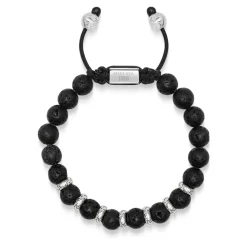 Men's Sterling Silver Beaded Bracelet with Lava Stone
