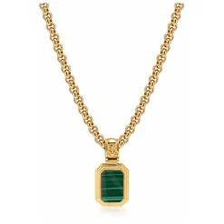 Men's Sterling Silver Necklace with Two-in-One Malachite & Black Onyx Pendant