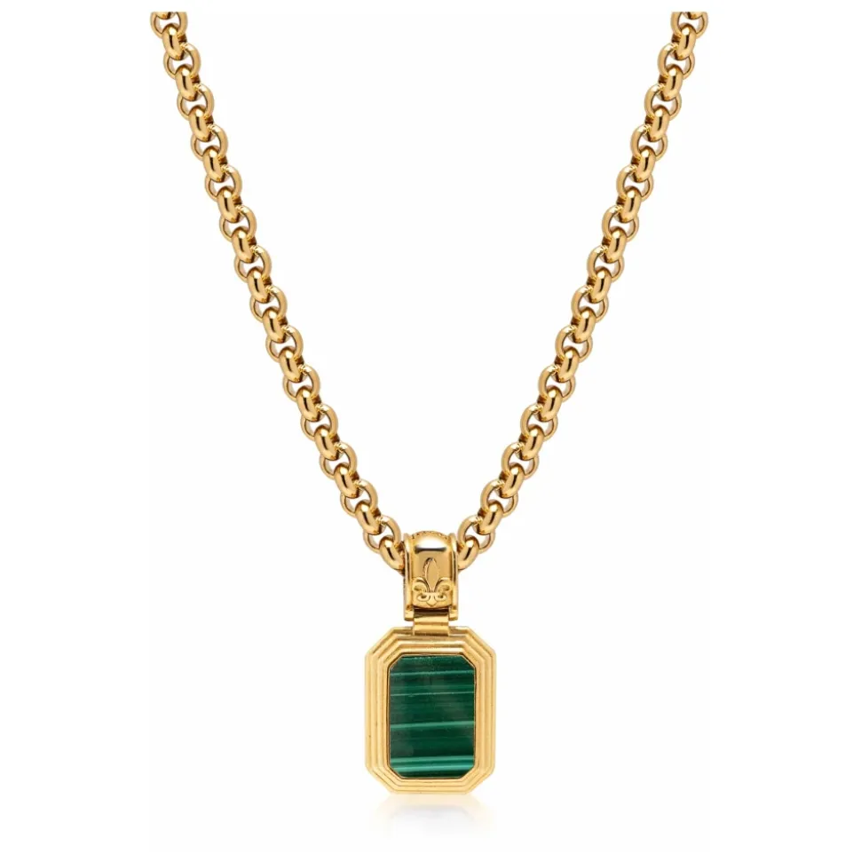 Men's Sterling Silver Necklace with Two-in-One Malachite & Black Onyx Pendant