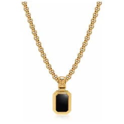 Men's Sterling Silver Necklace with Two-in-One Malachite & Black Onyx Pendant