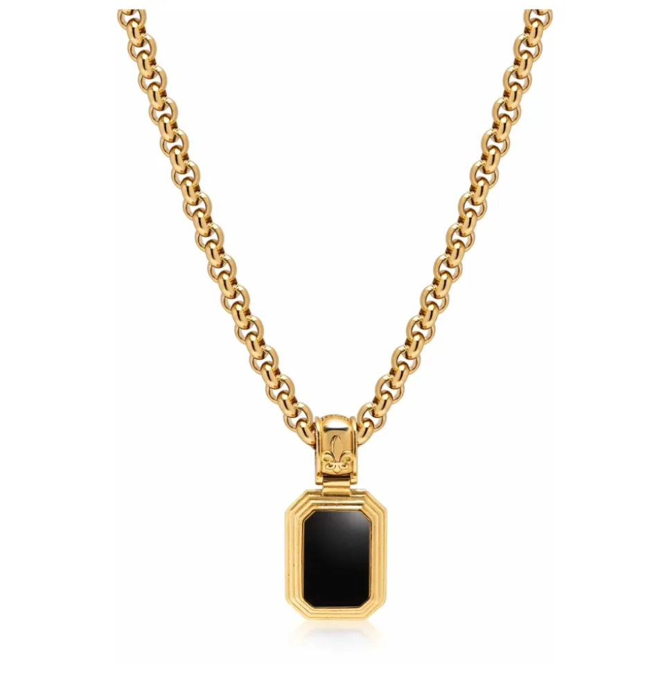 Men's Sterling Silver Necklace with Two-in-One Malachite & Black Onyx Pendant