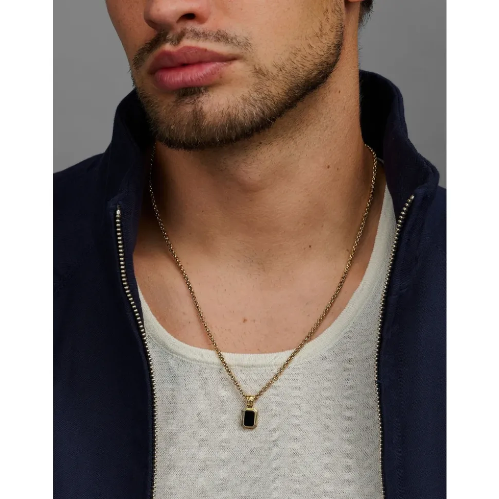 Men's Sterling Silver Necklace with Two-in-One Malachite & Black Onyx Pendant