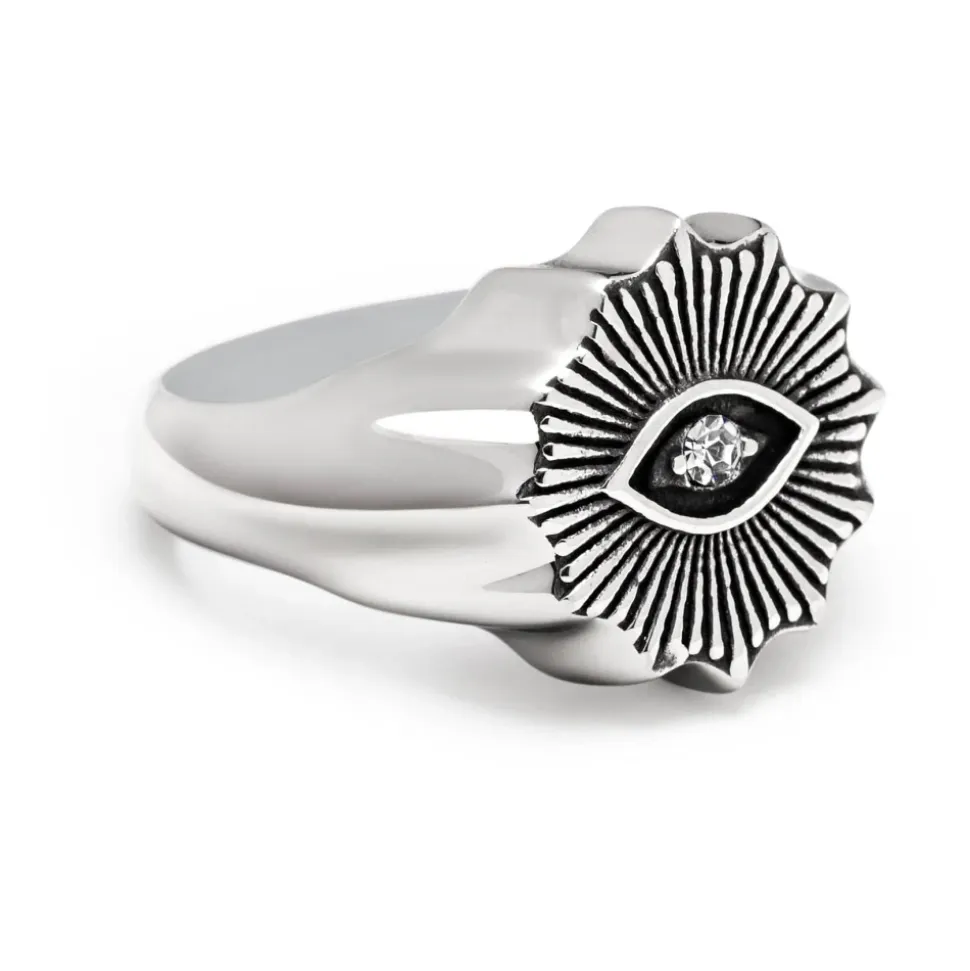 Men's Vintage Evil Eye Ring with Clear Crystal