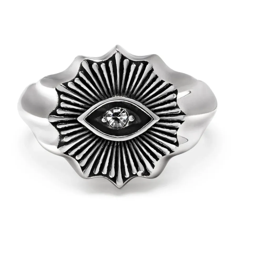 Men's Vintage Evil Eye Ring with Clear Crystal