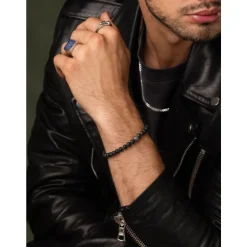 Men's Wristband with Matte Onyx and Black CZ Diamond