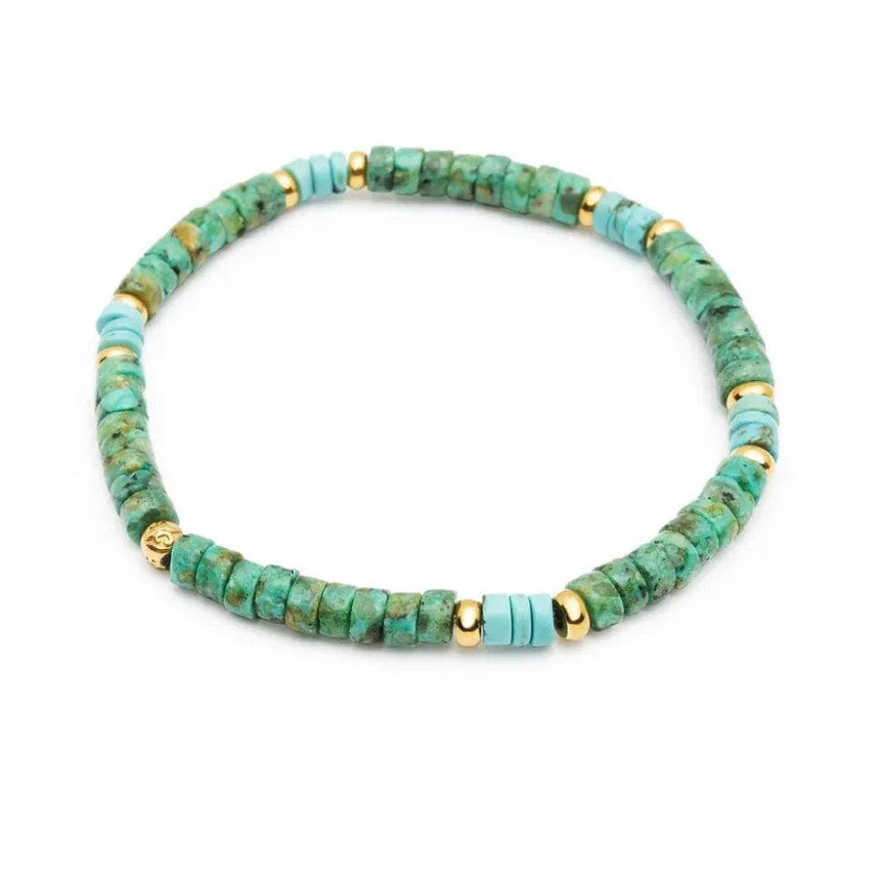 Men's Wristband with Turquoise and African Turquoise Heishi Beads