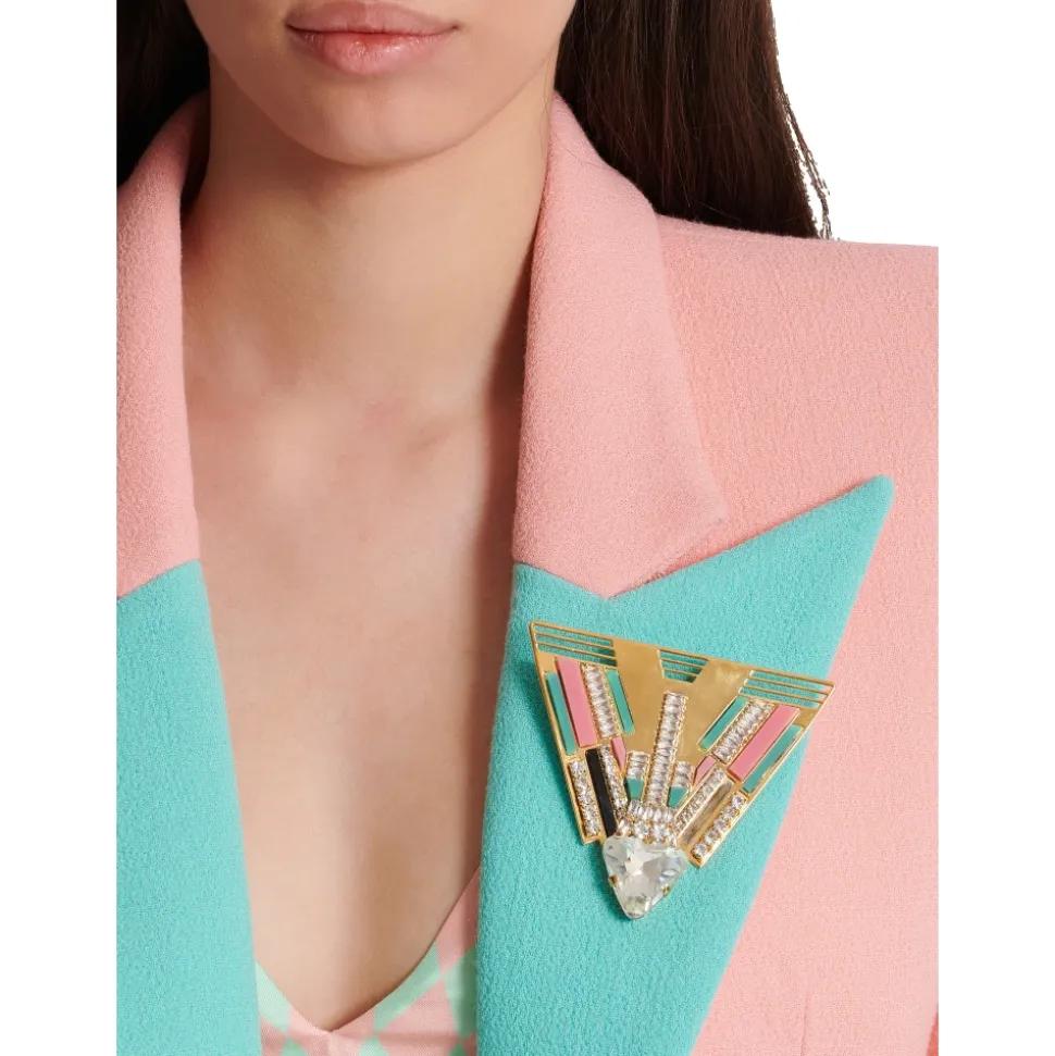 Messing und Kristall Art Deco Brosche