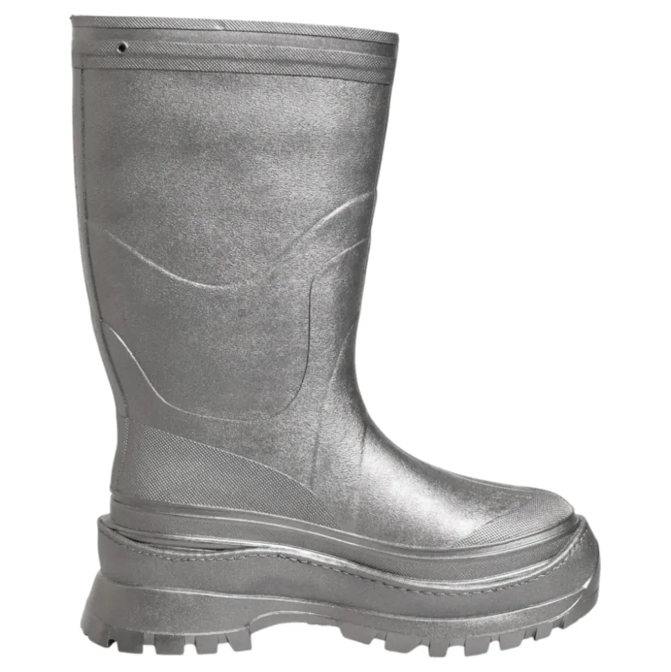 Metallic Silver Pull On Rain Boots