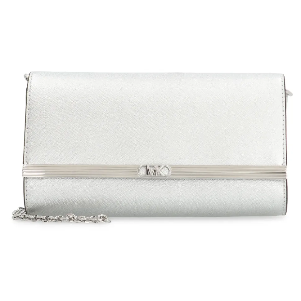 Metallische Leder Clutch mit Kettenriemen