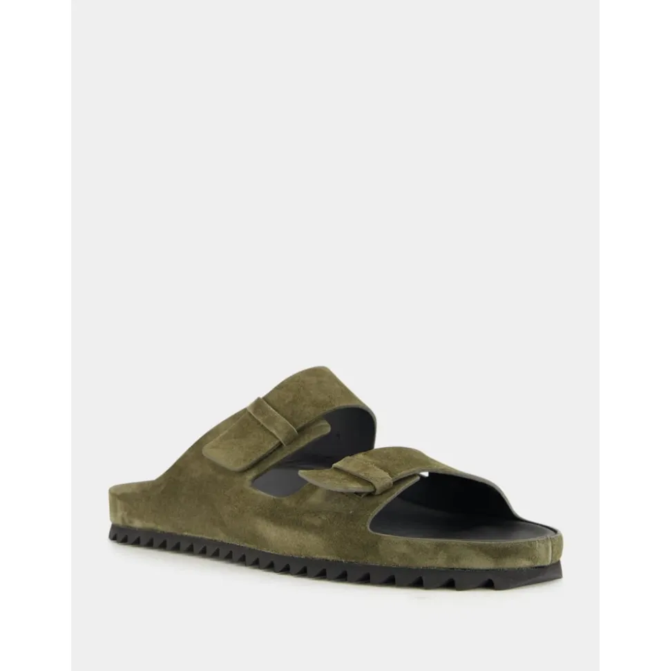 Militärgrüne Wildleder Pantoletten