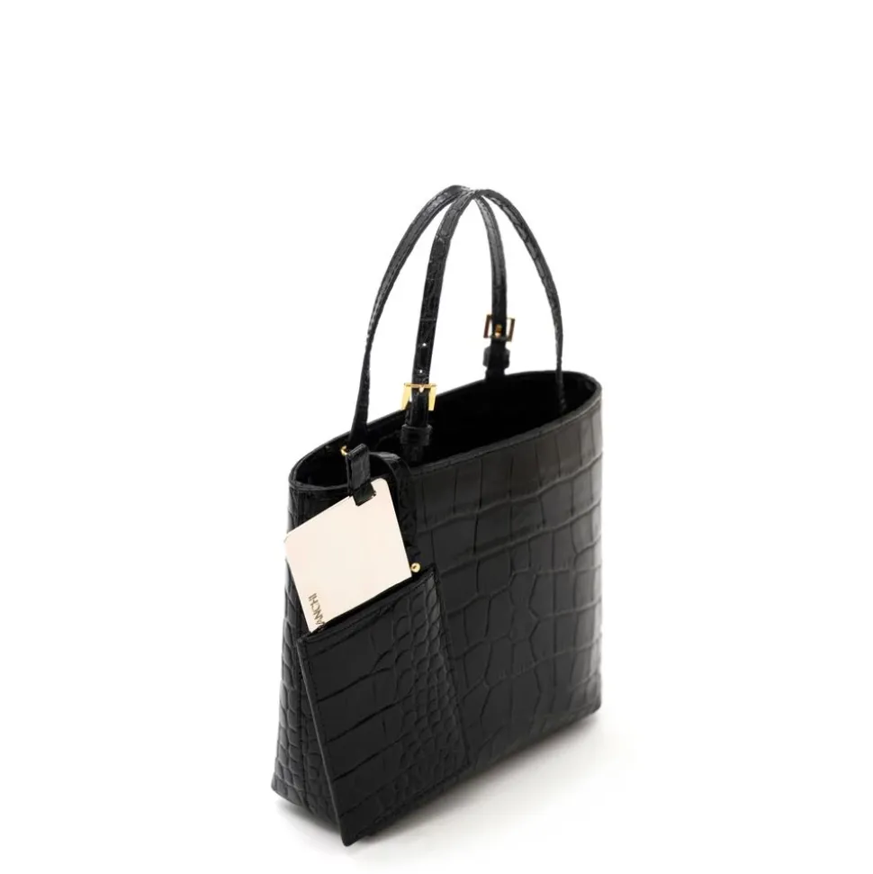 Mini Leder-Tragetasche mit Logo-Anhängern