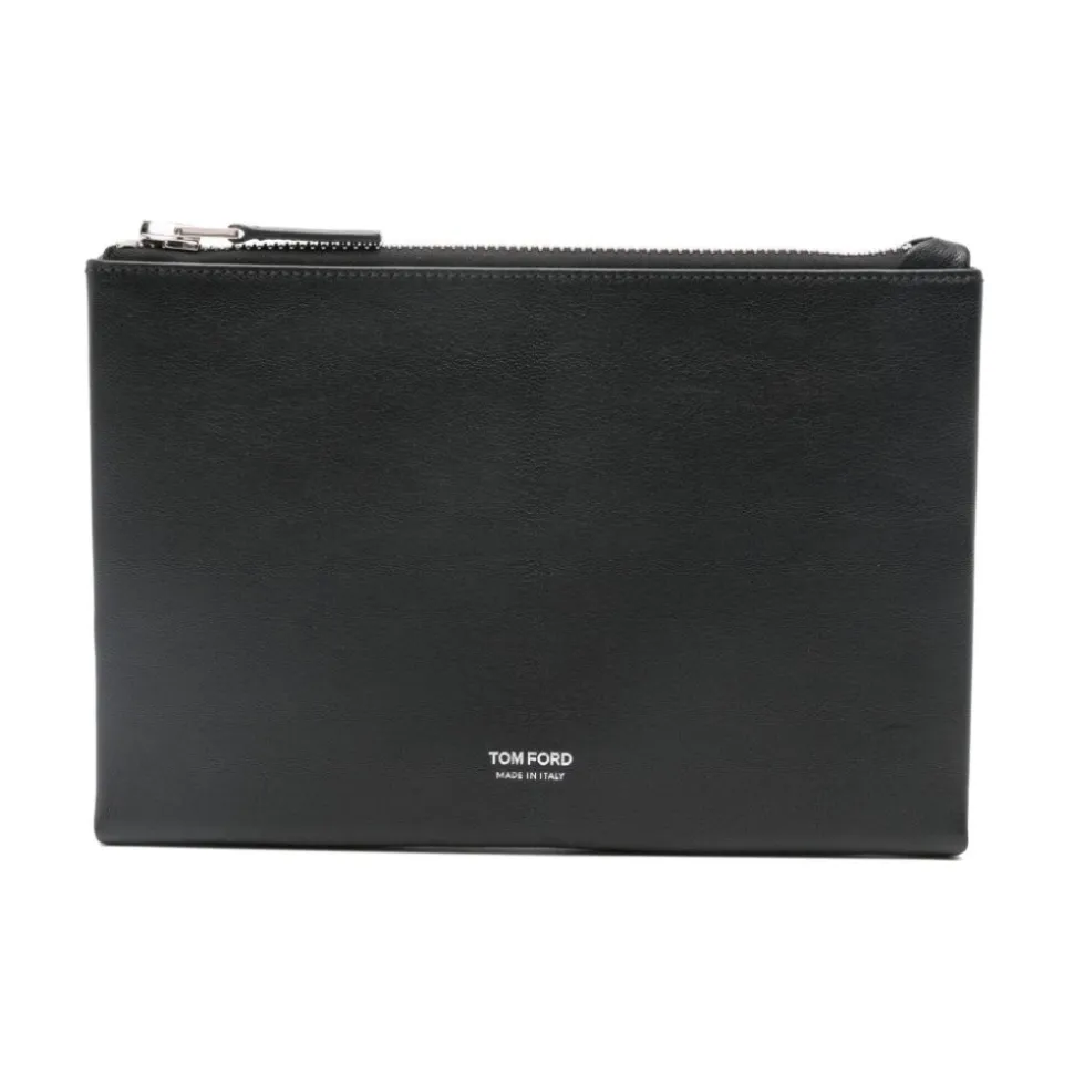 Minimalistische Slim Pouch aus Narbenleder mit Handgelenkschlaufe