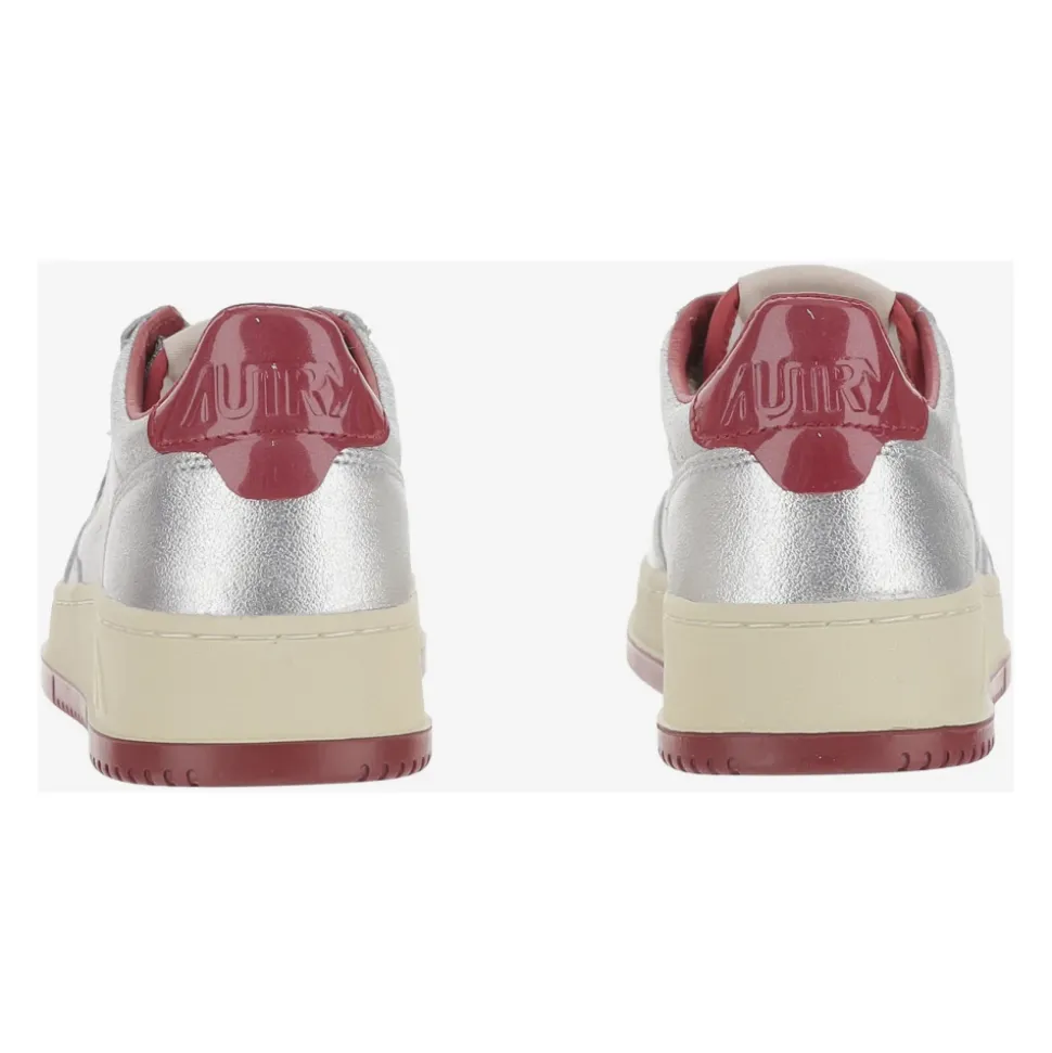 Niedrige Leder Sneakers Unisex Silber Rot