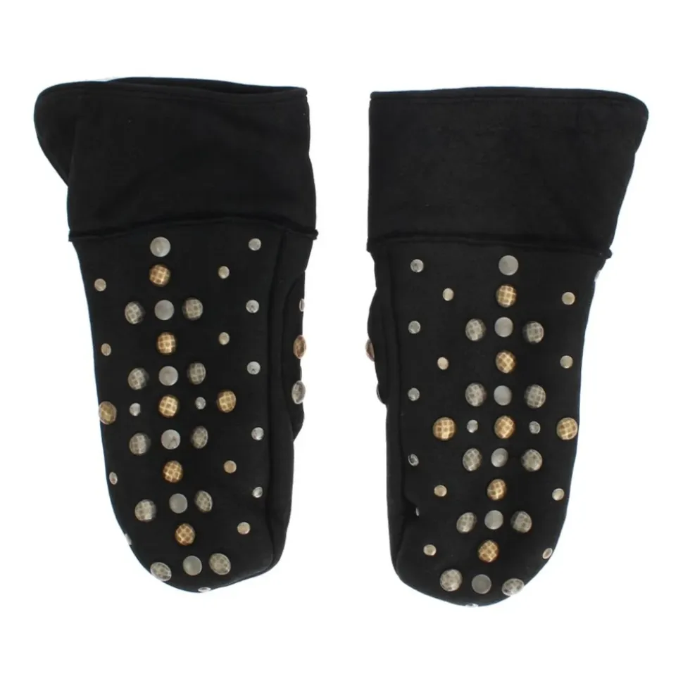 Nieten Shearling Handschuhe - Schwarz