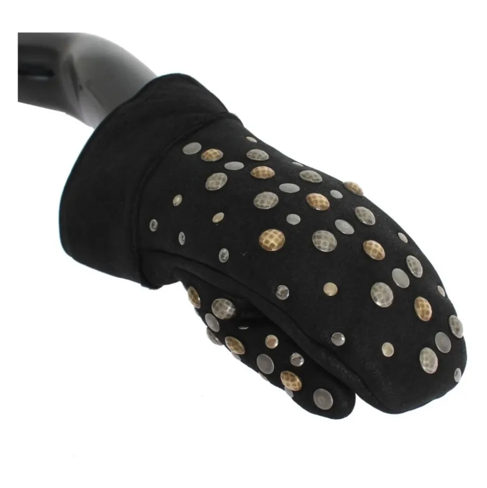 Nieten Shearling Handschuhe - Schwarz