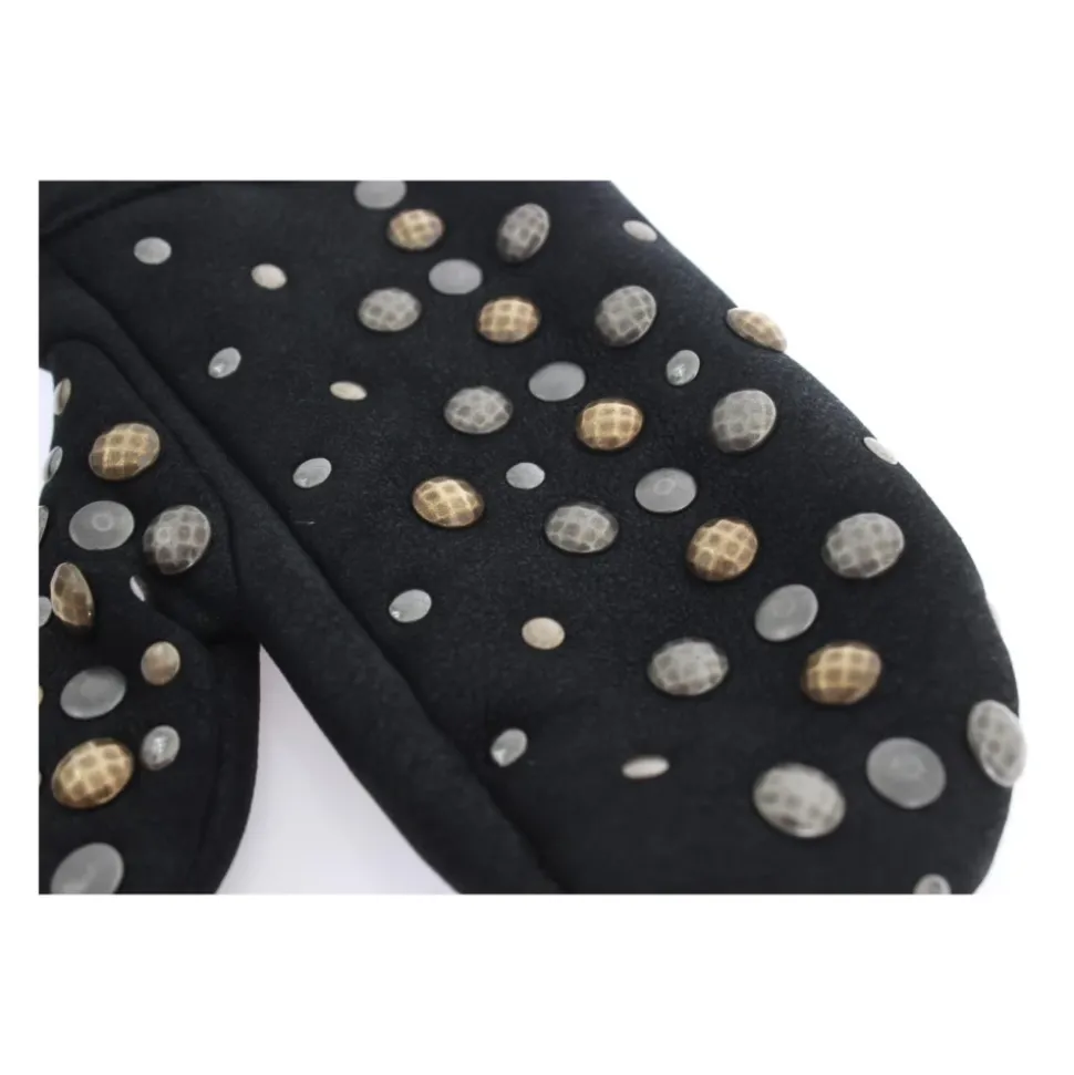 Nieten Shearling Handschuhe - Schwarz