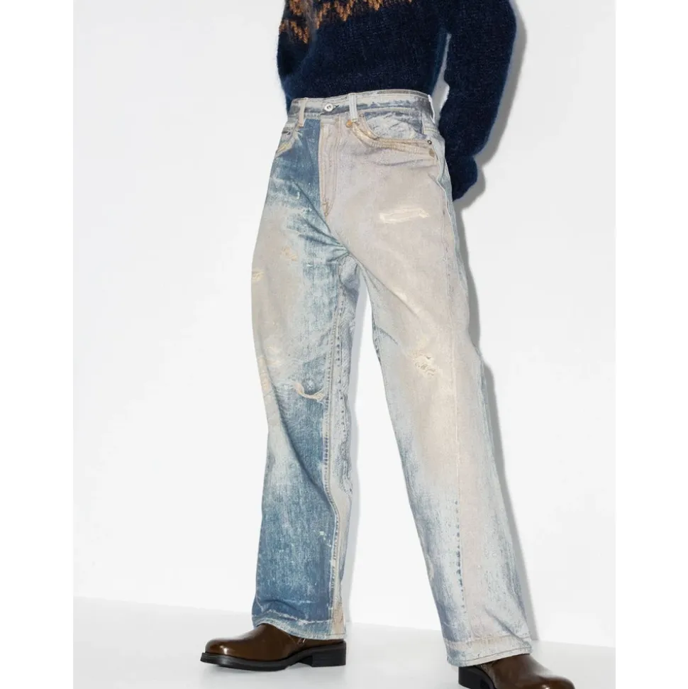 Oversize Trompe l`oeil Distressed Blue Jeans