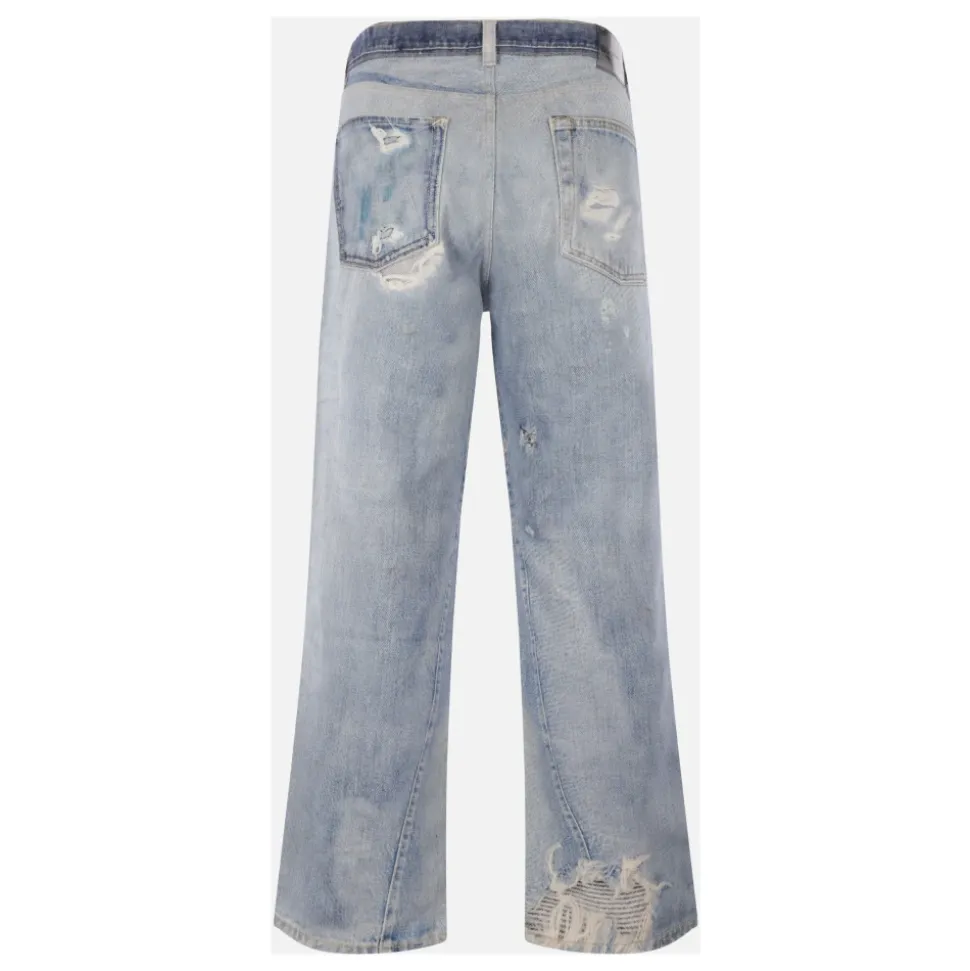 Oversize Trompe l`oeil Distressed Blue Jeans