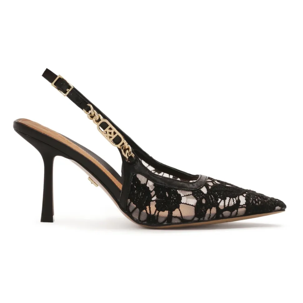 Pumps mit offener Ferse aus Spitze