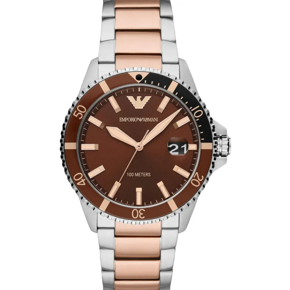 Quartz Uhr mit Datumsanzeige und zweifarbigem Armband