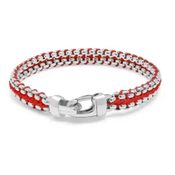 Red Woven Box Chain Bracelet in Silver
