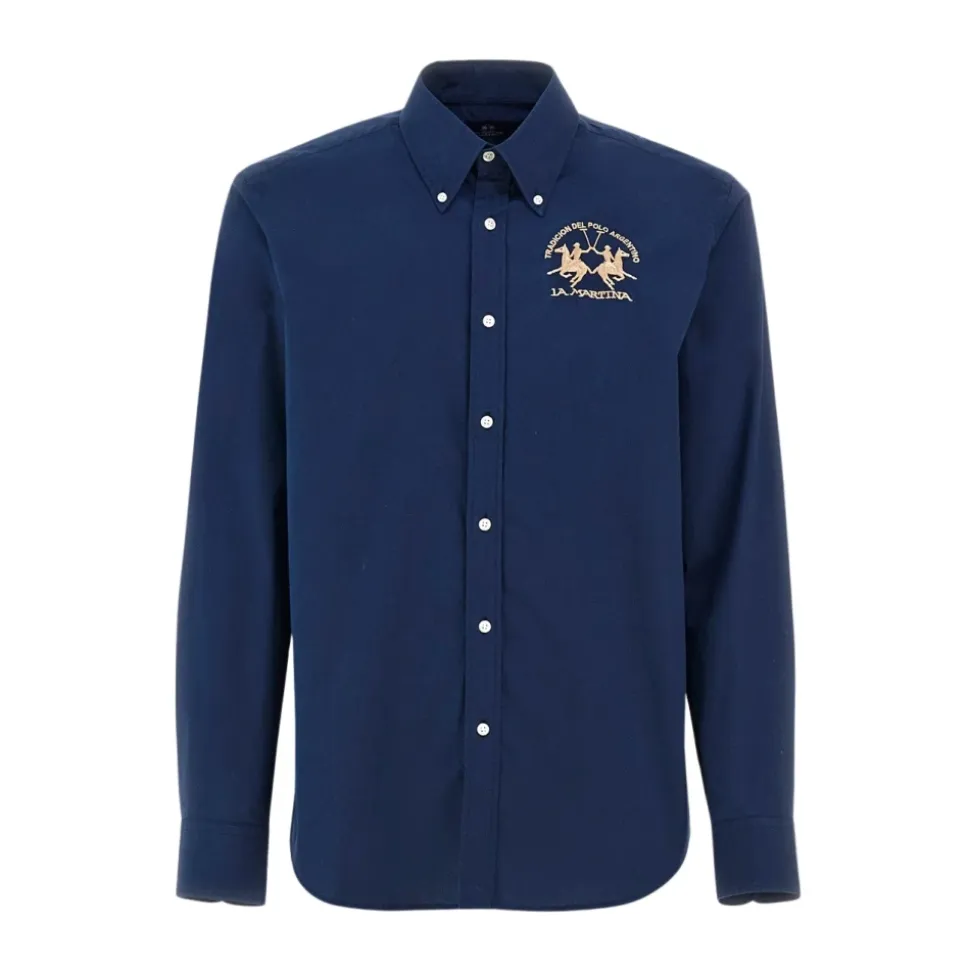 Regular Fit blaues Poloshirt mit großem Logo