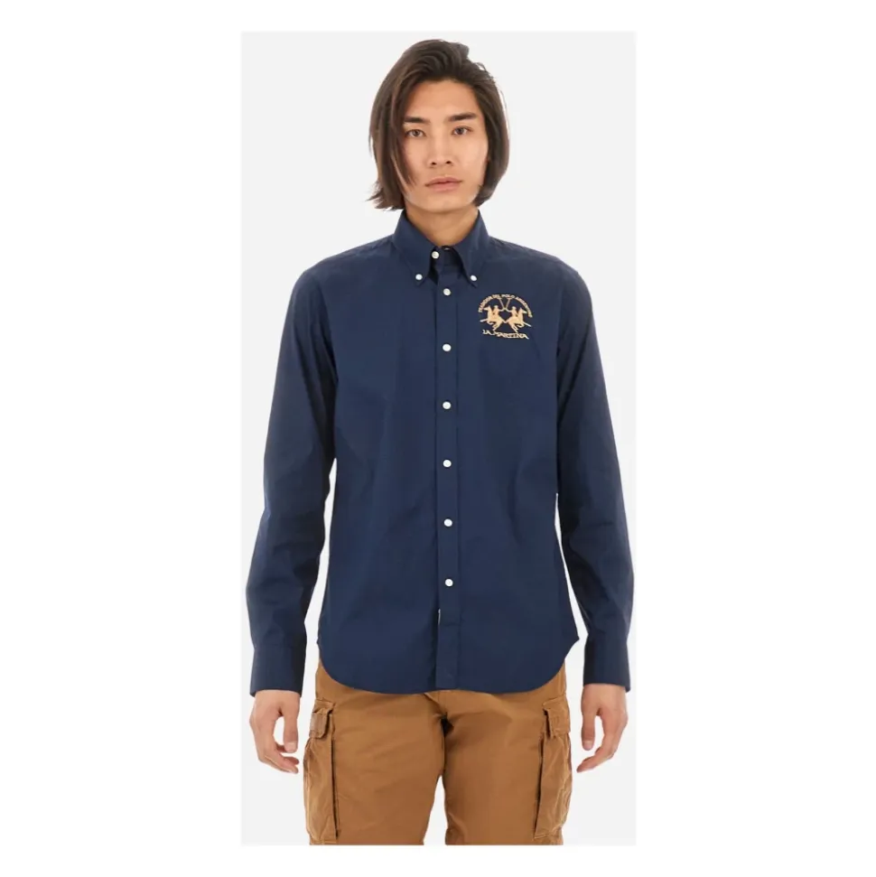 Regular Fit blaues Poloshirt mit großem Logo