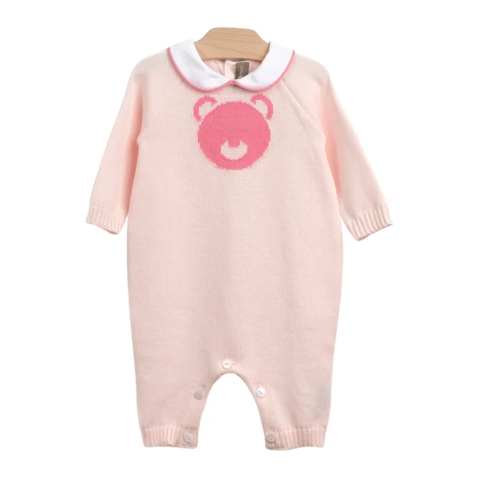 Rosa Baumwoll-Babystrampler mit Teddybär