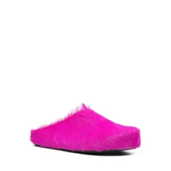 Rosa flache Schuhe mit Fur Fussbett Sabot