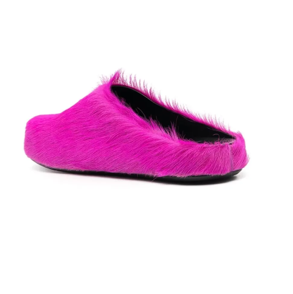 Rosa flache Schuhe mit Fur Fussbett Sabot