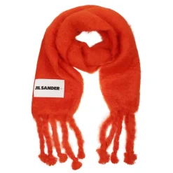 Roter Fransenschal mit Logopatch