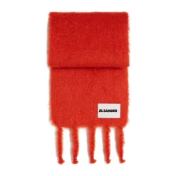 Roter Fransenschal mit Logopatch