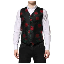 Rotes Blumen Brokat Formales Herrenweste