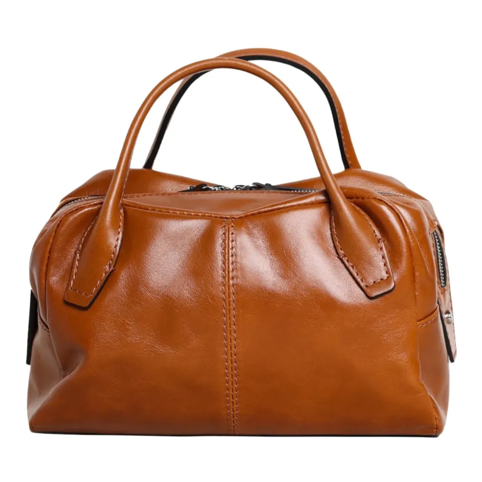 Schultertasche aus gebürstetem Leder mit Reißverschluss